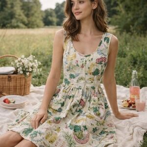 Vintage Picnic Farm Themed Apron Pocket Dress Teacher Cottagecore Twee Size‎ S